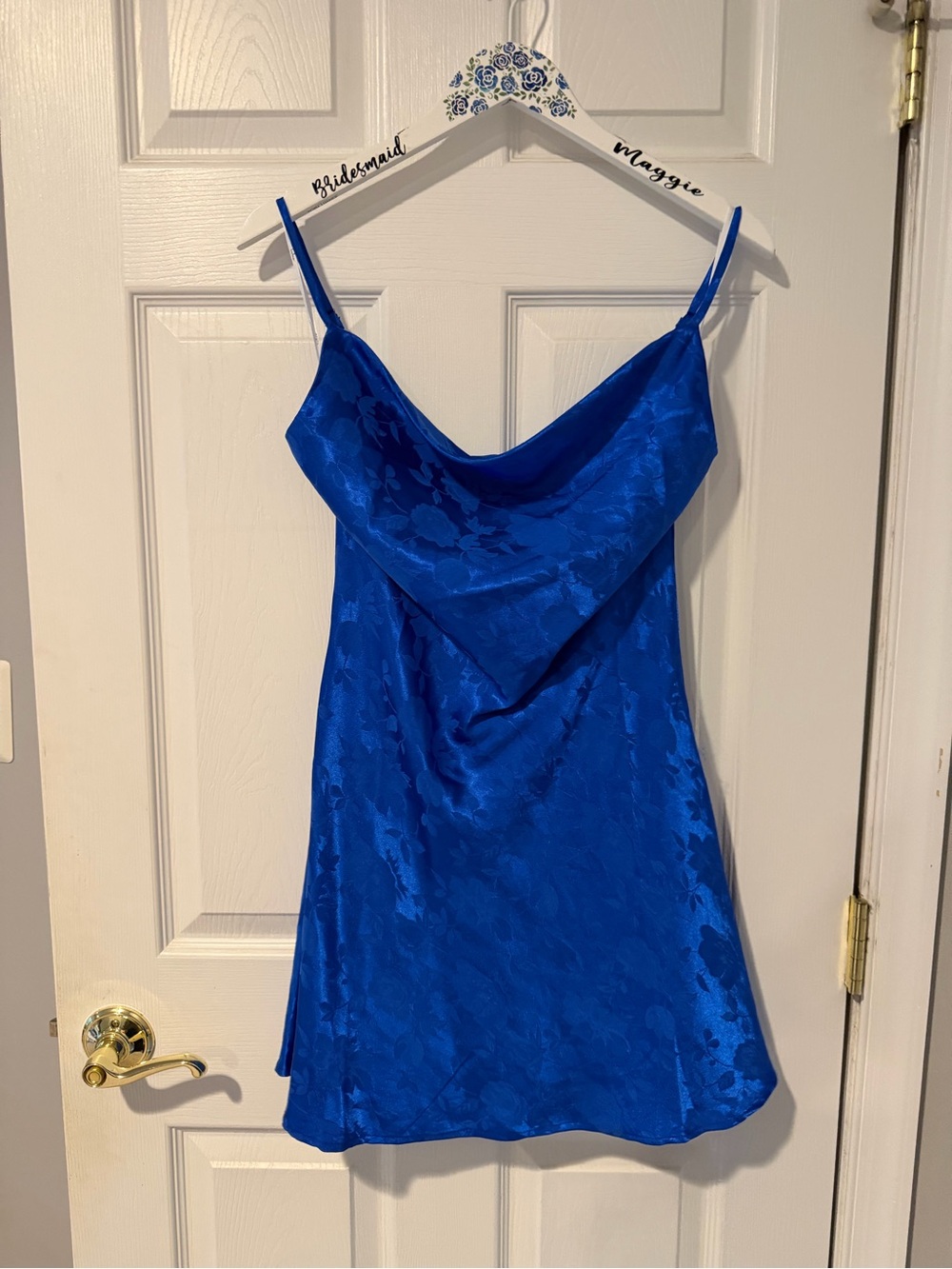 Lulu's Electric Blue Floral Satin Mini Dress